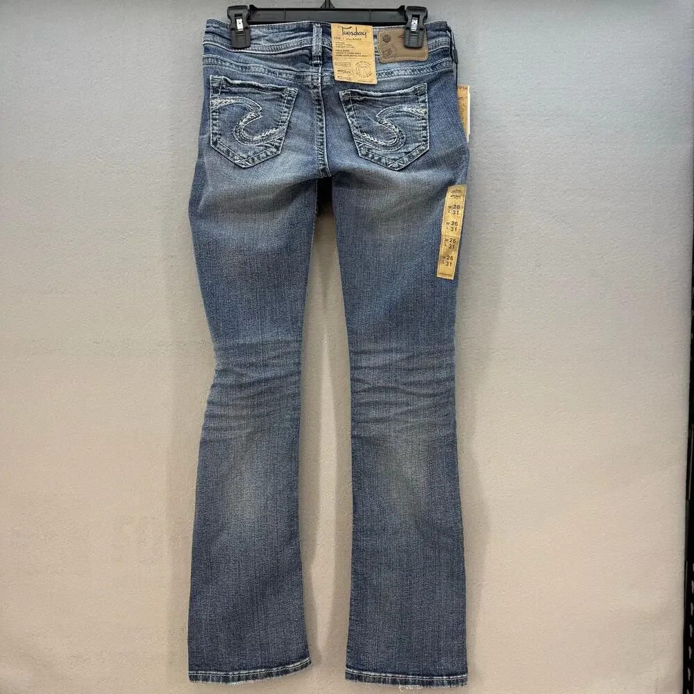 Silver Jeans Women's 26x31 (2) Blue Tuesday Fit Low Slim Boot Western NWT - Picture 2 of 14